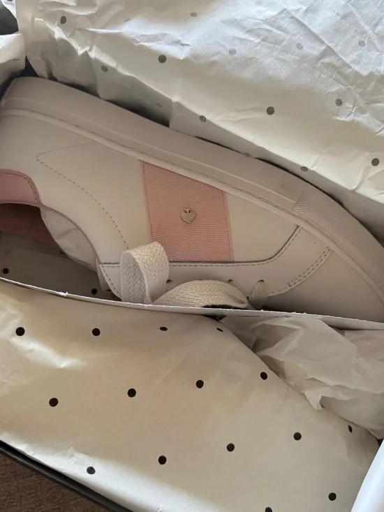 Kate Spade ♠️ New York Optic White Sneaker with Smoke Pink Detail - Picture 10 of 13